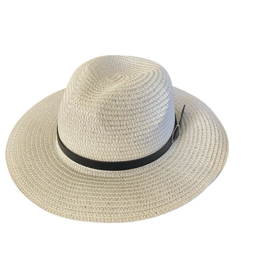 Cream Colored Silver Buckle Black Band Hat NWT
